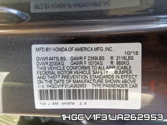 1HGCV1F31JA262953 фото 2