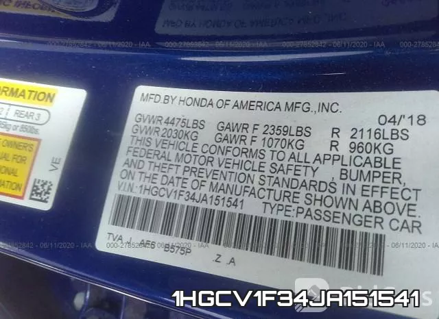 1HGCV1F34JA151541 фото 10