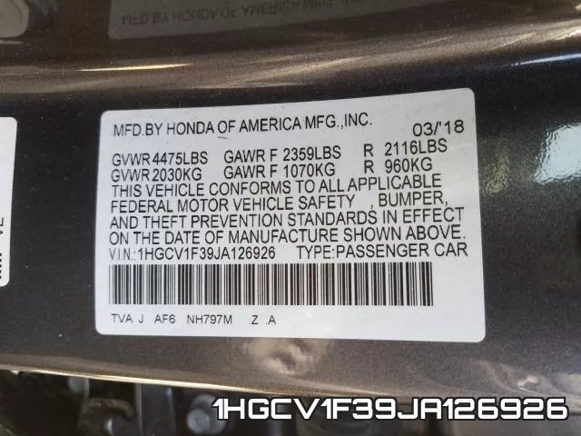 1HGCV1F39JA126926 фото 2