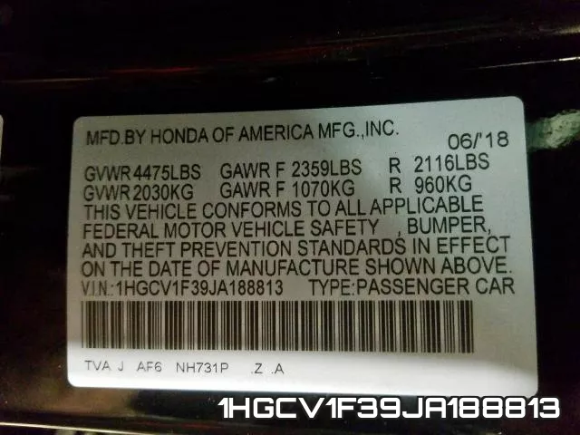 1HGCV1F39JA188813 фото 2