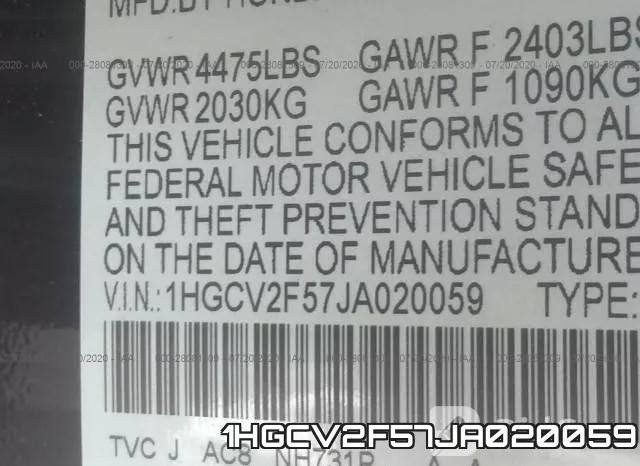1HGCV2F57JA020059 фото 10