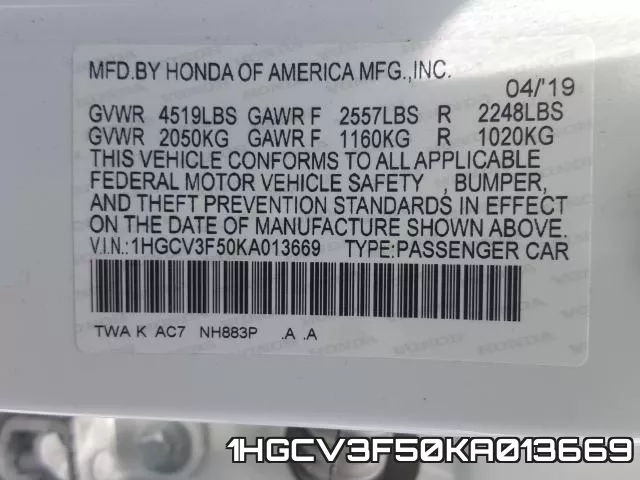 1HGCV3F50KA013669 фото 2