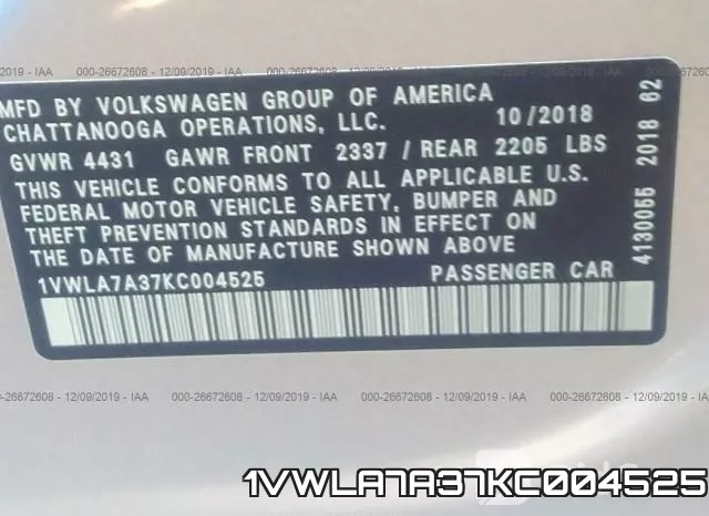 1VWLA7A37KC004525 фото 10