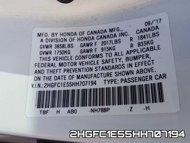 2HGFC1E55HH707194 фото 2