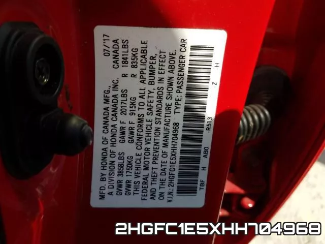 2HGFC1E5XHH704968 фото 2