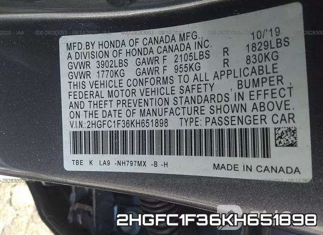 2HGFC1F36KH651898 фото 10