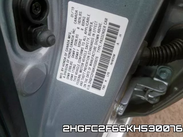 2HGFC2F66KH530076 фото 2