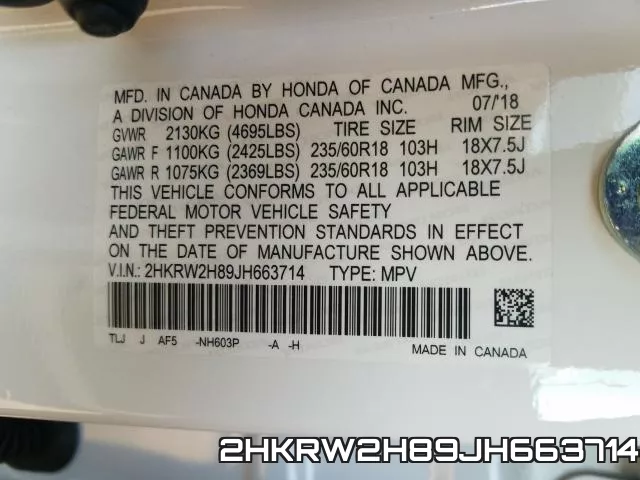 2HKRW2H89JH663714 фото 2