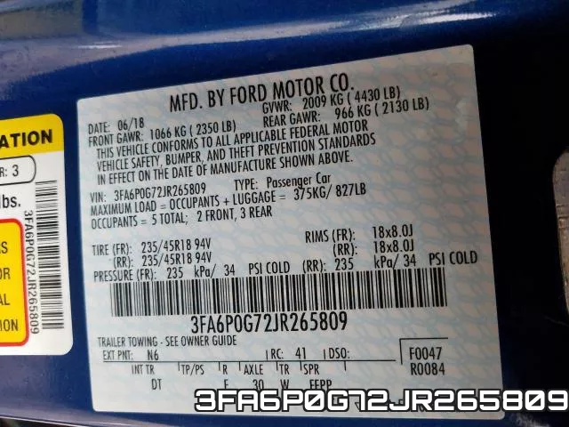 3FA6P0G72JR265809 фото 2