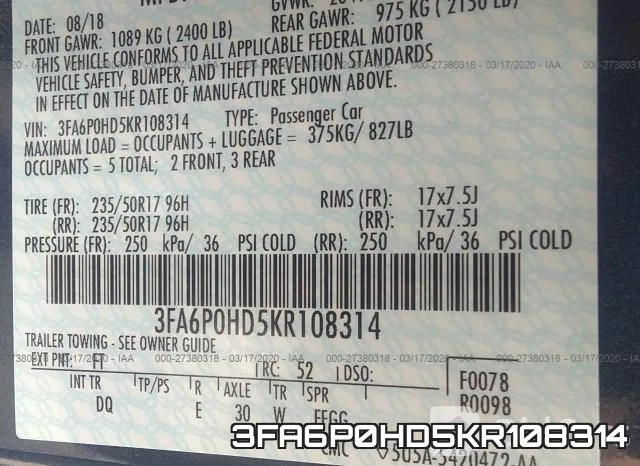 3FA6P0HD5KR108314 фото 10