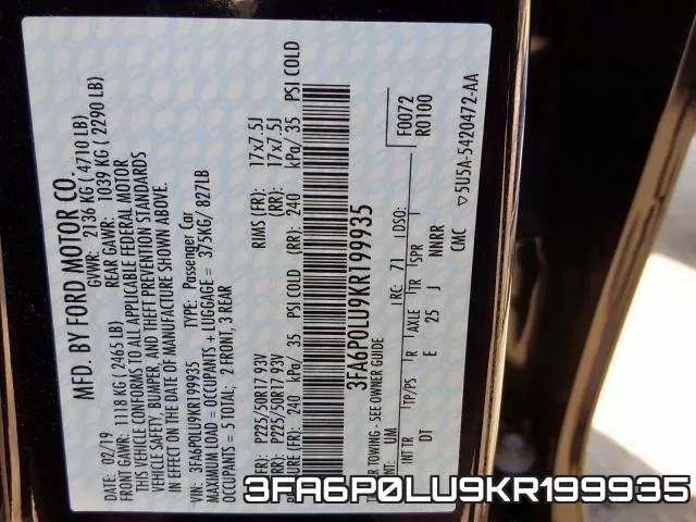 3FA6P0LU9KR199935 фото 2