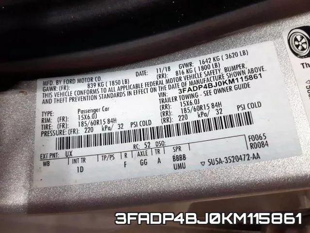 3FADP4BJ0KM115861 фото 2