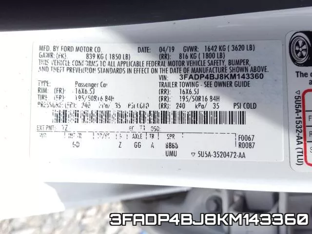 3FADP4BJ8KM143360 фото 2