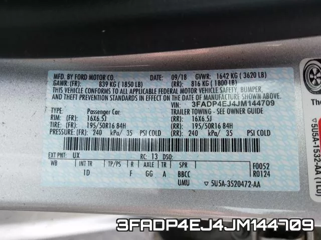 3FADP4EJ4JM144709 фото 2