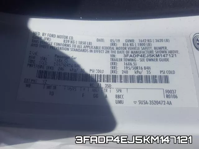 3FADP4EJ5KM147121 фото 2