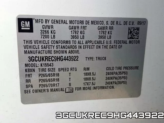 3GCUKREC9HG443922 фото 2
