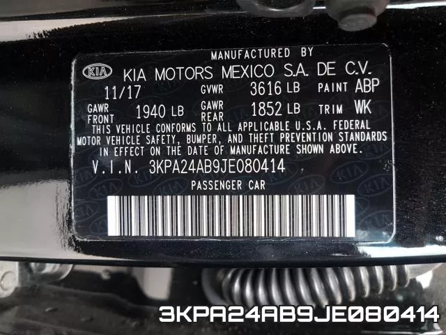 3KPA24AB9JE080414 фото 2