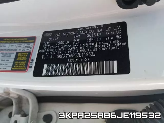 3KPA25AB6JE119532 фото 2