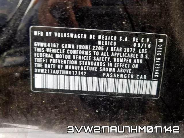 3VW217AU7HM017142 фото 2