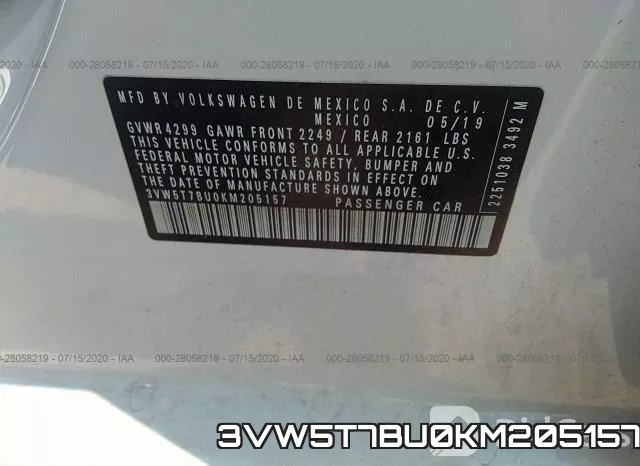 3VW5T7BU0KM205157 фото 10