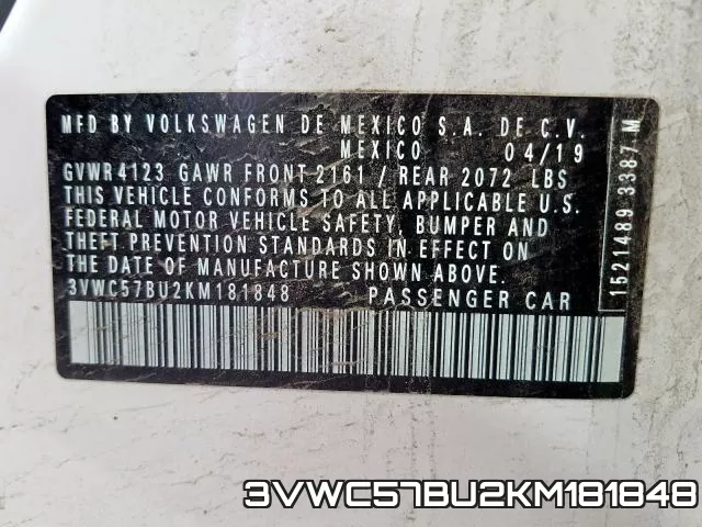 3VWC57BU2KM181848 фото 2