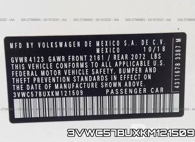 3VWC57BUXKM121509 фото 10