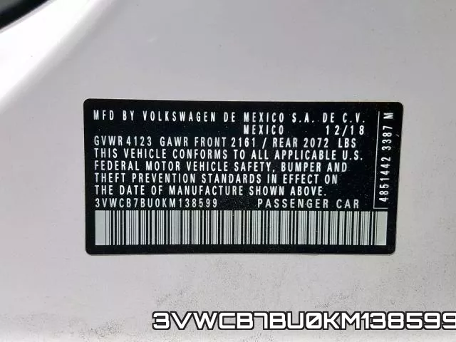 3VWCB7BU0KM138599 фото 2