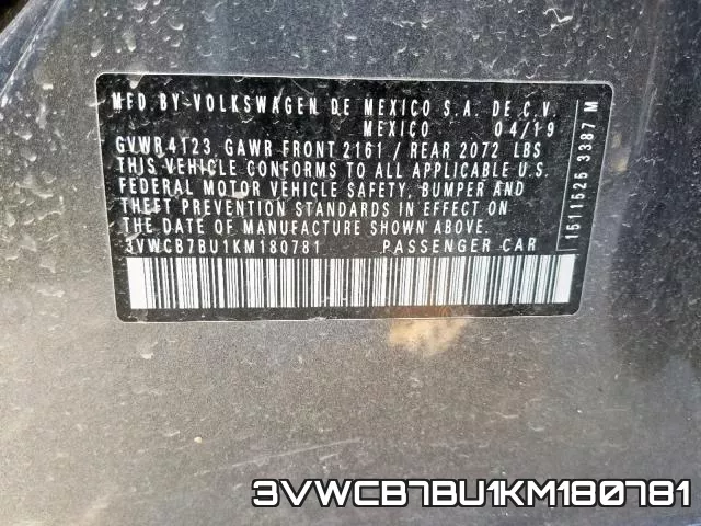 3VWCB7BU1KM180781 фото 2