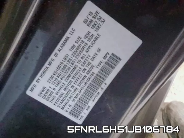 5FNRL6H51JB106784 фото 2