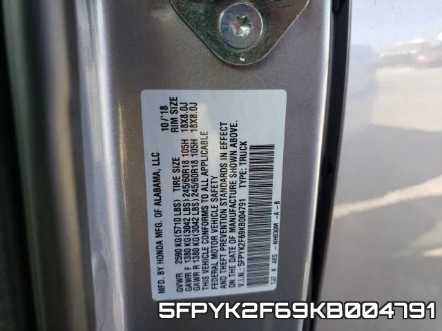 5FPYK2F69KB004791 фото 2
