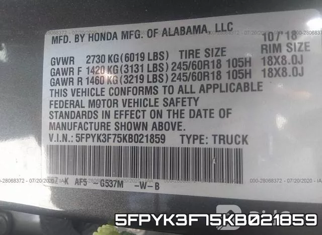 5FPYK3F75KB021859 фото 10