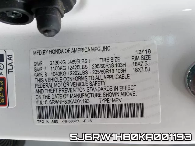 5J6RW1H80KA001193 фото 2