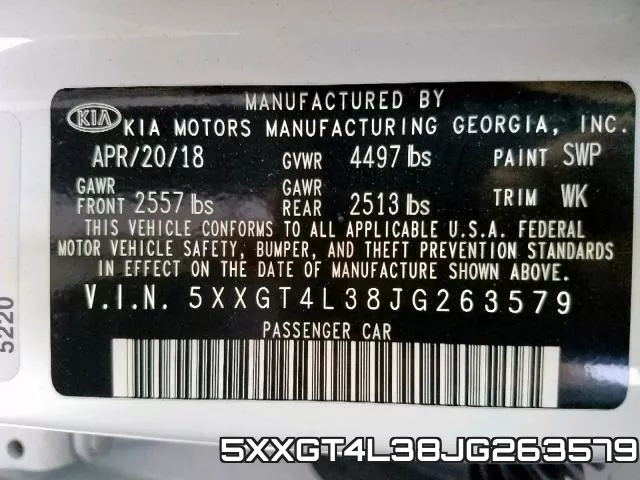 5XXGT4L38JG263579 фото 2
