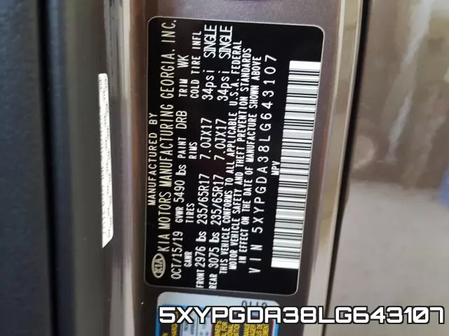 5XYPGDA38LG643107 фото 2