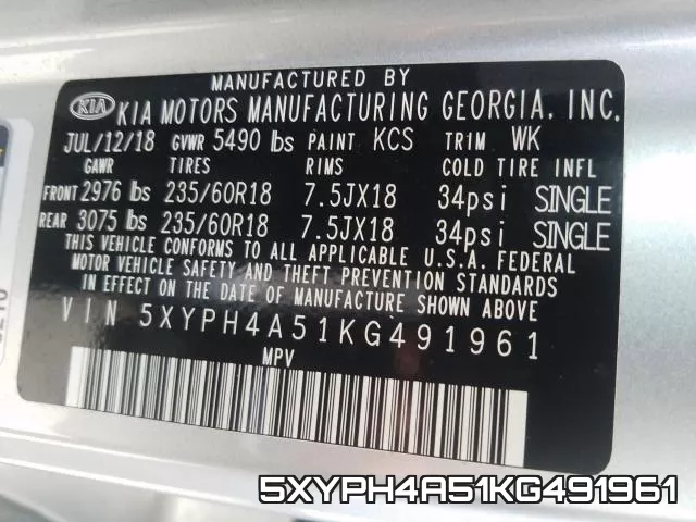 5XYPH4A51KG491961 фото 2