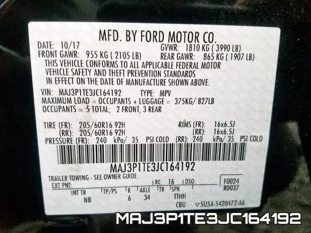 MAJ3P1TE3JC164192 фото 2