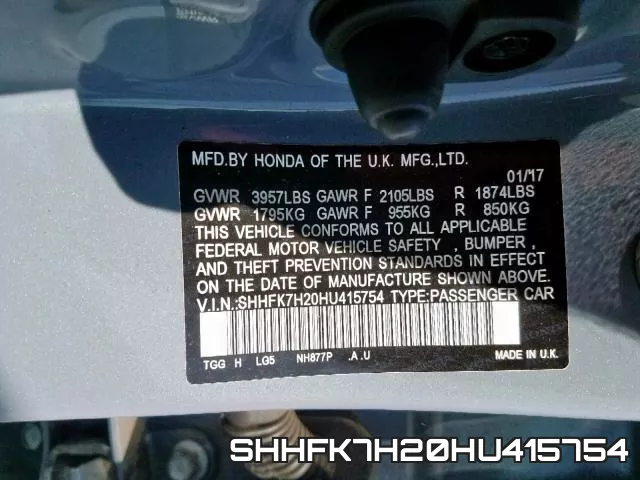 SHHFK7H20HU415754 фото 2