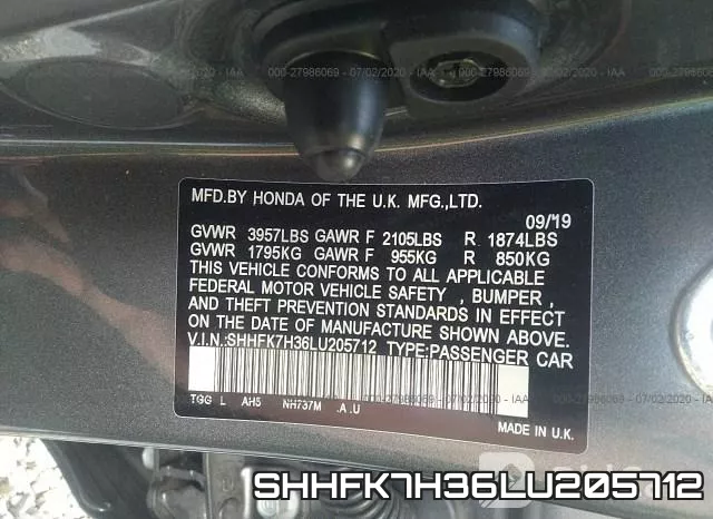 SHHFK7H36LU205712 фото 10