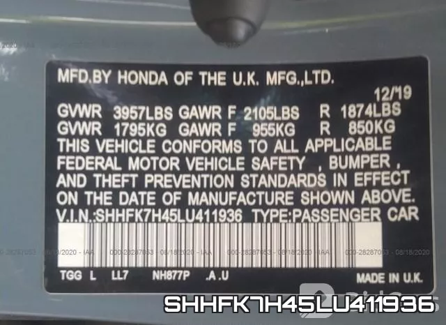 SHHFK7H45LU411936 фото 10