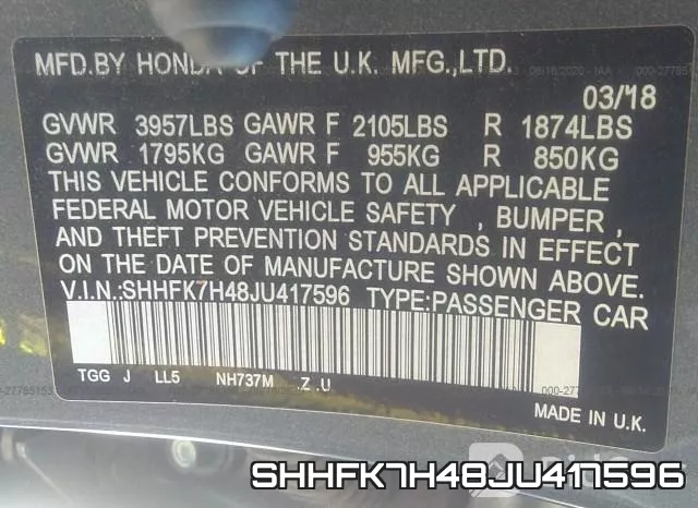 SHHFK7H48JU417596 фото 10