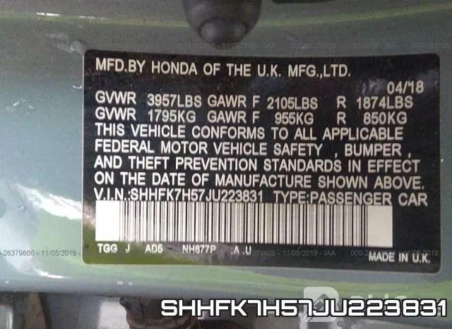 SHHFK7H57JU223831 фото 10