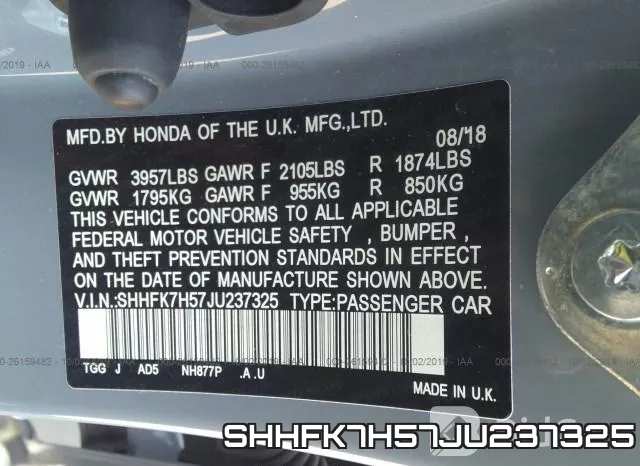SHHFK7H57JU237325 фото 10