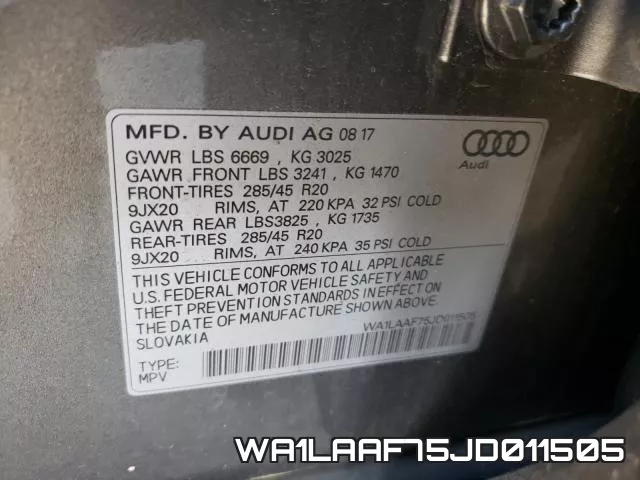 WA1LAAF75JD011505 фото 2