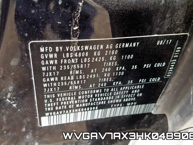 WVGAV7AX3HK048906 фото 2