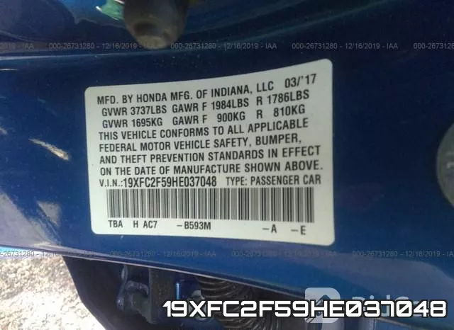 19XFC2F59HE037048 фото 10