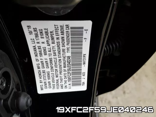 19XFC2F59JE040246 фото 2