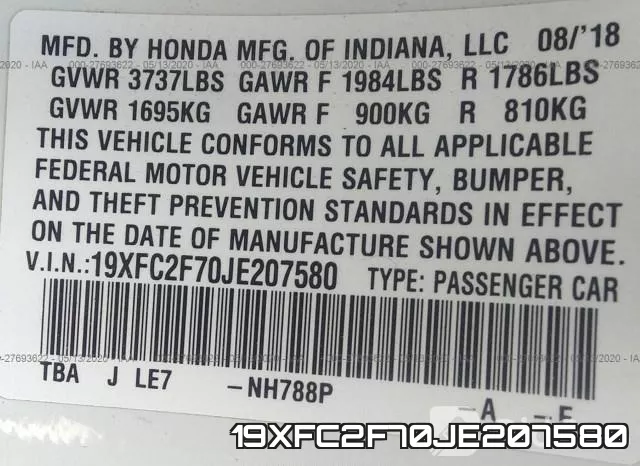 19XFC2F70JE207580 фото 10