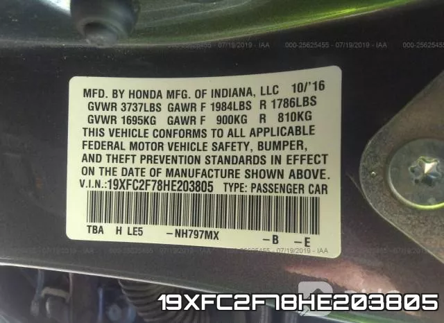 19XFC2F78HE203805 фото 10