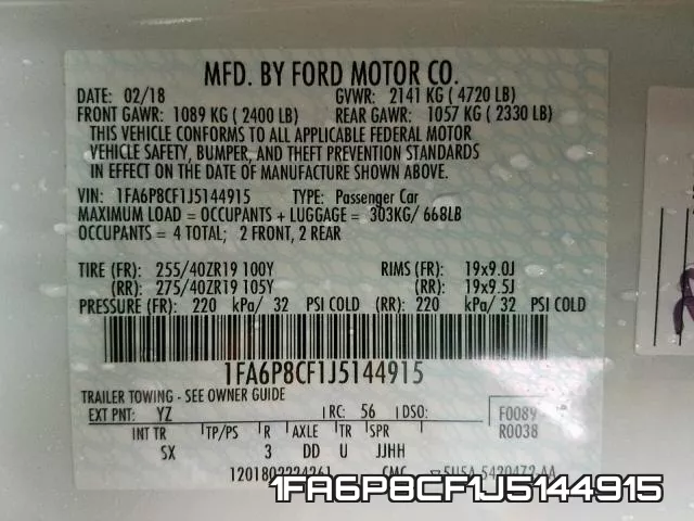 1FA6P8CF1J5144915 фото 2
