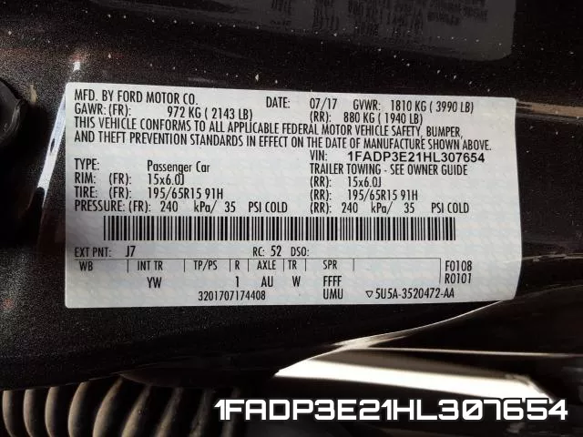 1FADP3E21HL307654 фото 2